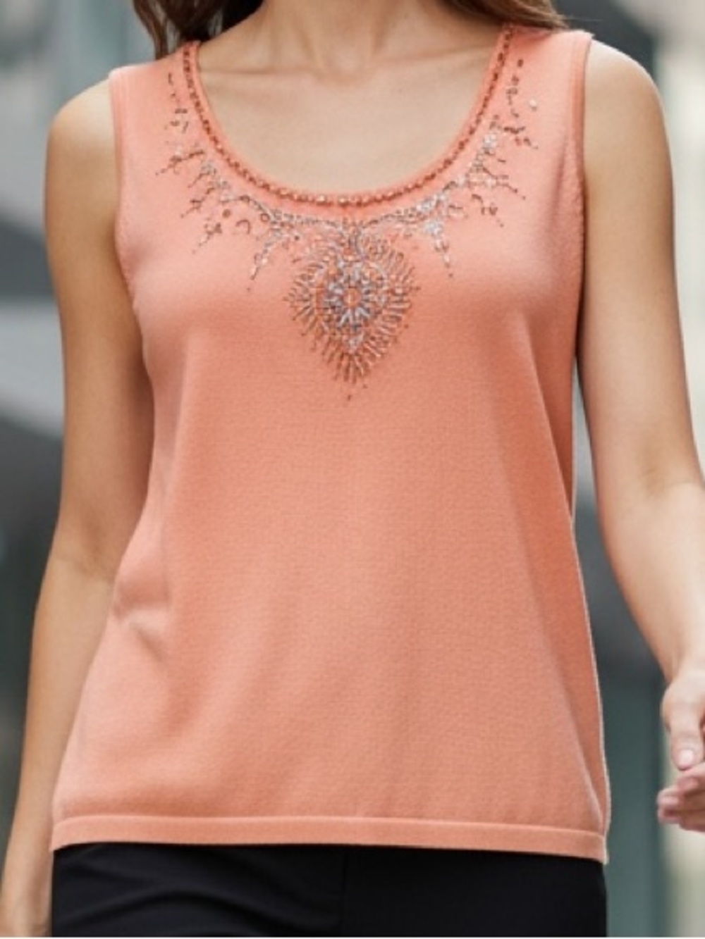VTG Dress Barn Bling Beaded Peach Tank. Career Separates! Plenty of Stretch NWT